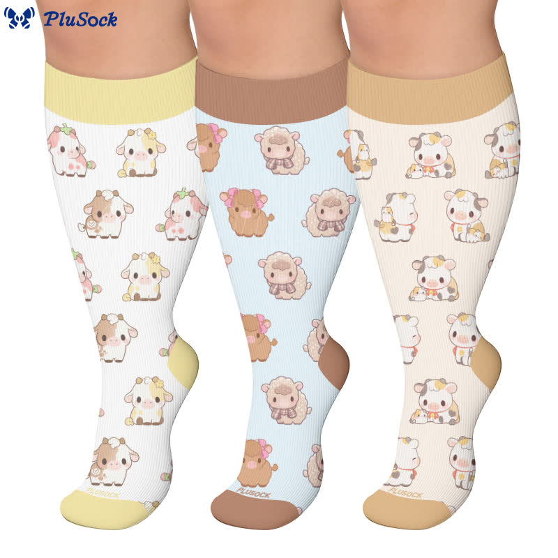 Chaussettes de compression grandes tailles à motif vache et mouton - image 0