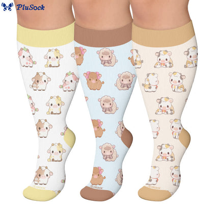 Chaussettes de compression grandes tailles à motif vache et mouton - image 0