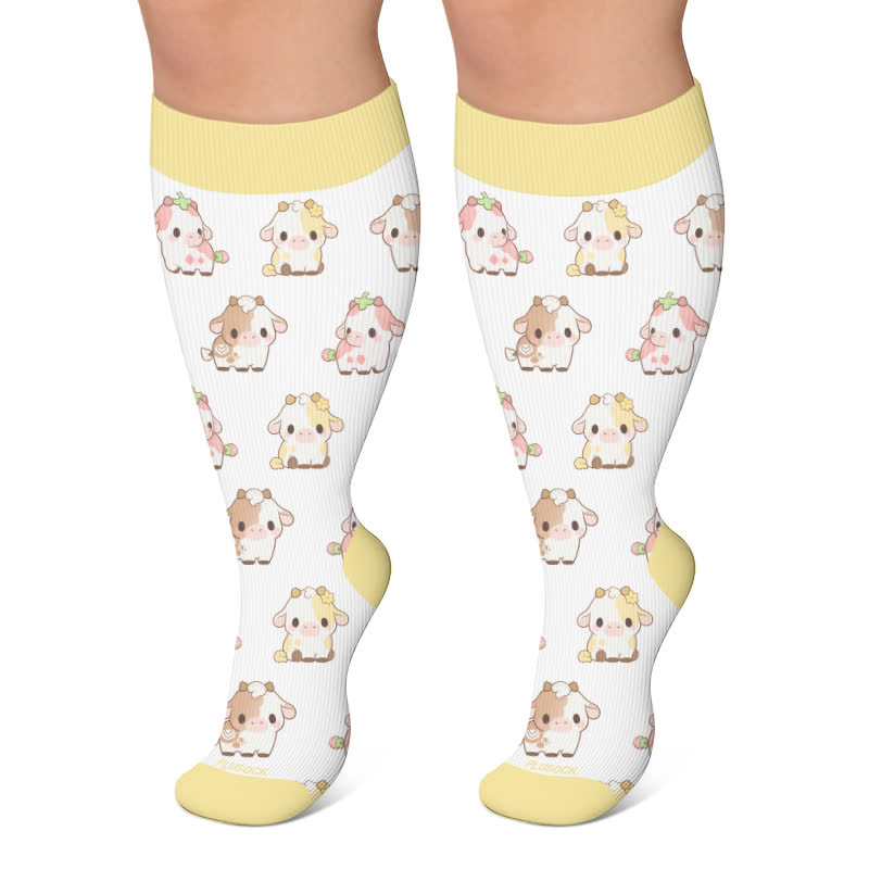 Chaussettes de compression grandes tailles à motif vache et mouton - Blanc - 4XL - image 4