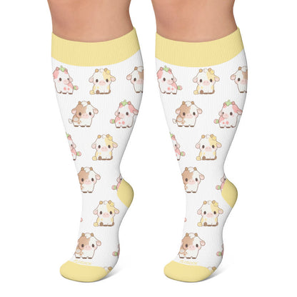 Chaussettes de compression grandes tailles à motif vache et mouton - Blanc - 4XL - image 4
