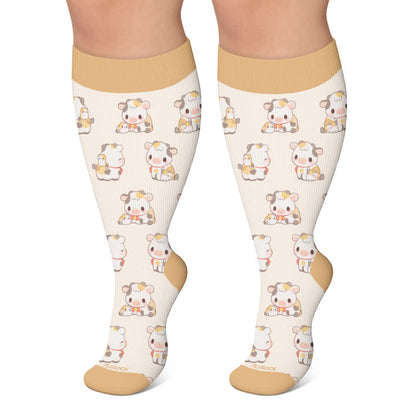 Chaussettes de compression grandes tailles à motif vache et mouton - Abricot - 4XL - image 5