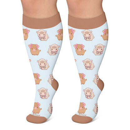 Chaussettes de compression grandes tailles à motif vache et mouton - Bleu - 4XL - image 6