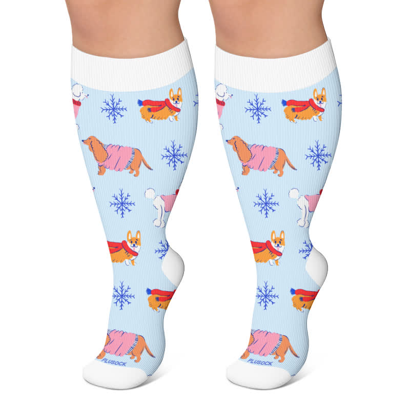 Chaussettes de compression grandes tailles pour le ski d'hiver, motif animal. - Bleu - 4XL - image 4