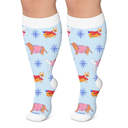 Chaussettes de compression grandes tailles pour le ski d'hiver, motif animal. - Bleu - 4XL - image 4