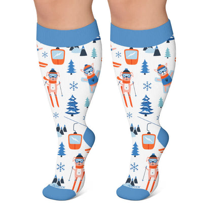 Chaussettes de compression grandes tailles pour le ski d'hiver, motif animal. - Blanc - 4XL - image 5