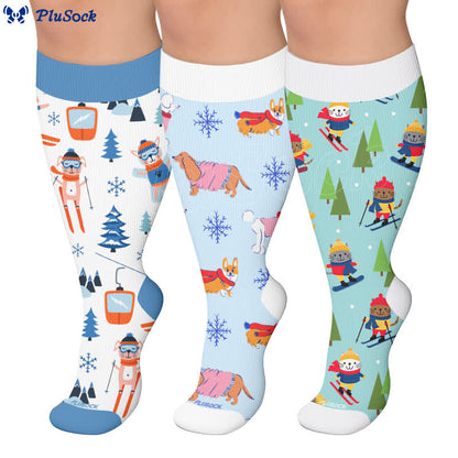Chaussettes de compression grandes tailles pour le ski d'hiver, motif animal. - image 0