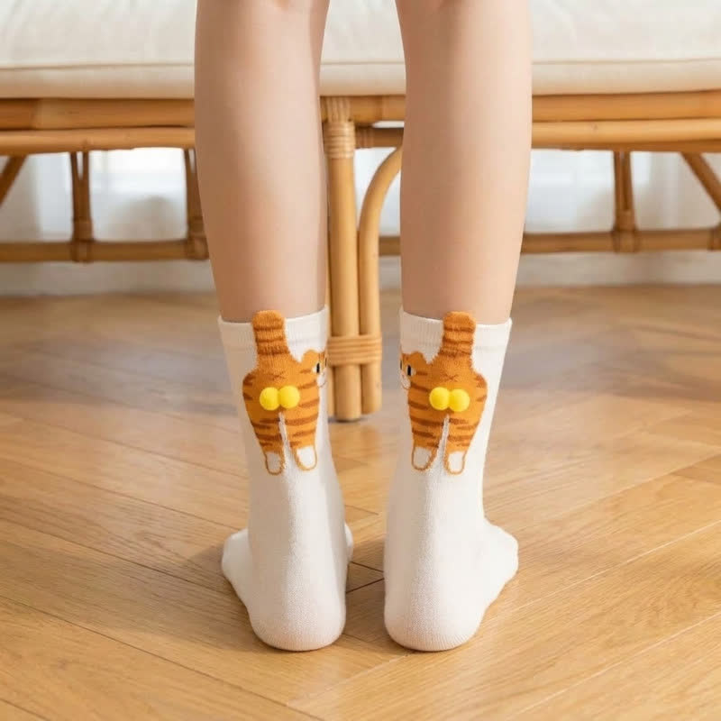 Chaussettes courtes à motif chat mignon (3 paires) - Blanc - EU36-42(US3-8.5) - image 0