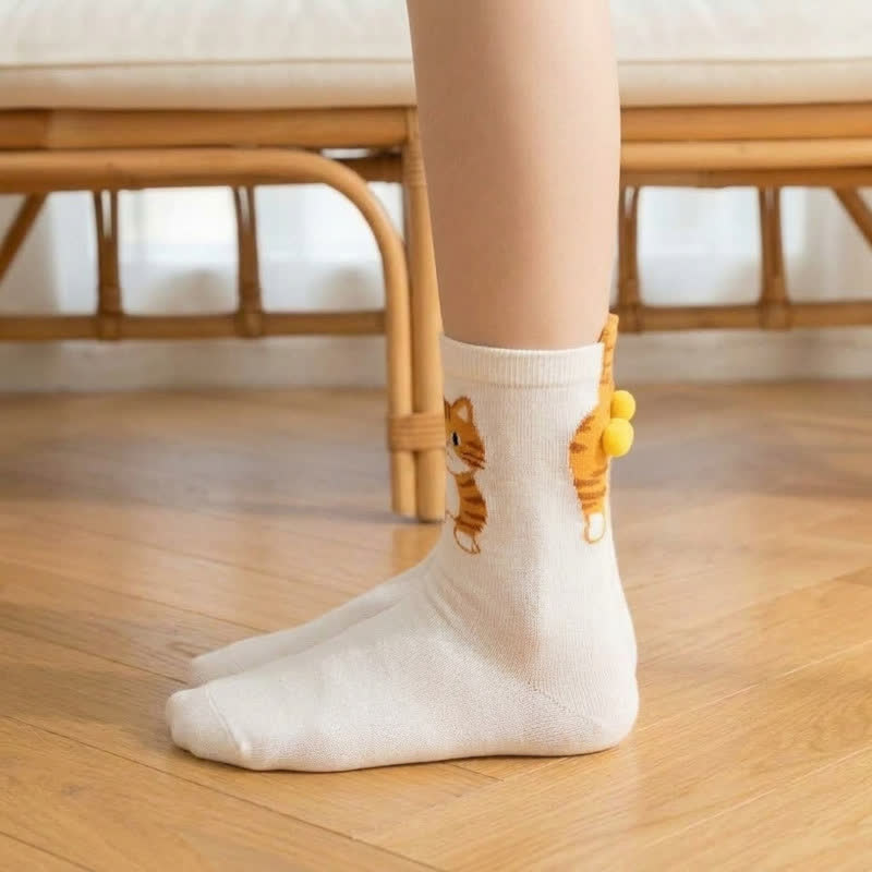 Chaussettes courtes à motif chat mignon (3 paires) - image 4
