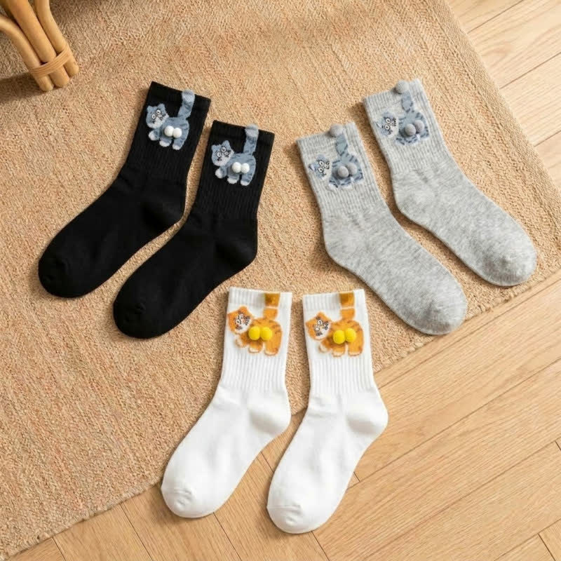 Chaussettes courtes à motif chat mignon (3 paires) - Multicolore - EU36-42(US3-8.5) - image 5
