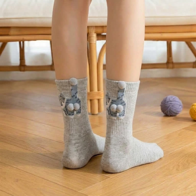Chaussettes courtes à motif chat mignon (3 paires) - Gris - EU36-42(US3-8.5) - image 2