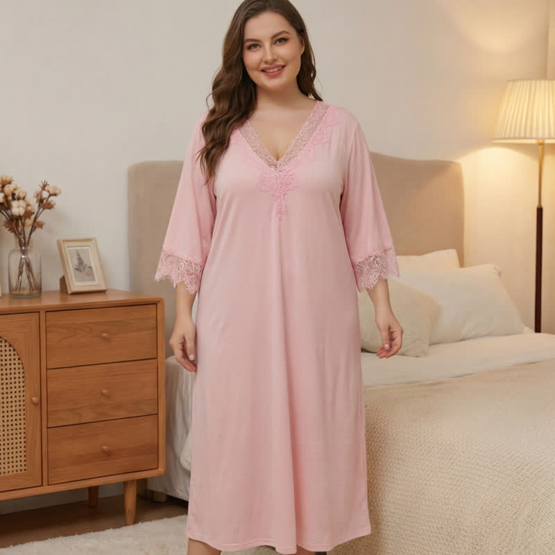 Nuisette à bordure en dentelle - Rose - 5XL - image 0