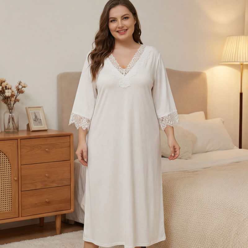 Nuisette à bordure en dentelle - Blanc - 5XL - image 1