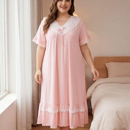 Nuisette en dentelle Tencel - Rose - 4XL - image 0