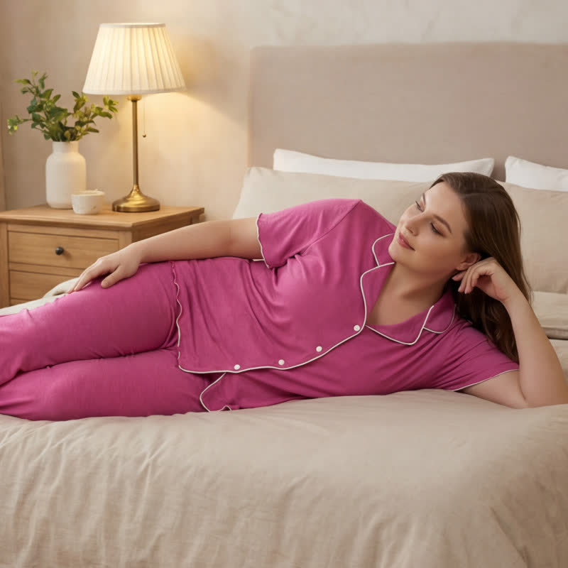 Ensemble pyjama grande taille à bordures contrastées - image 4