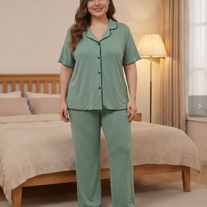 Ensemble pyjama grande taille à bordures contrastées - Vert - 4XL - image 13