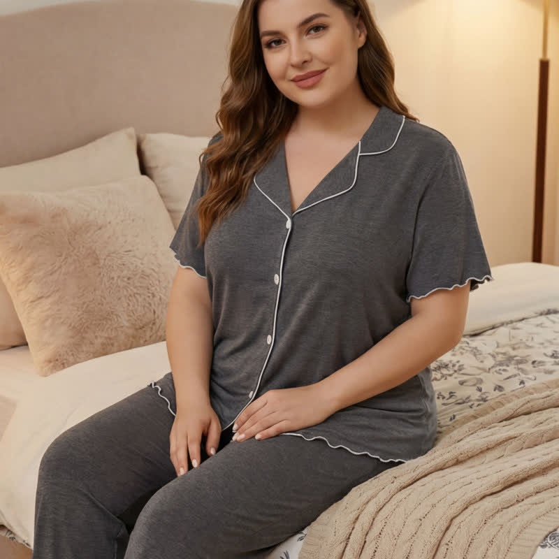 Ensemble pyjama grande taille à bordures contrastées - image 11
