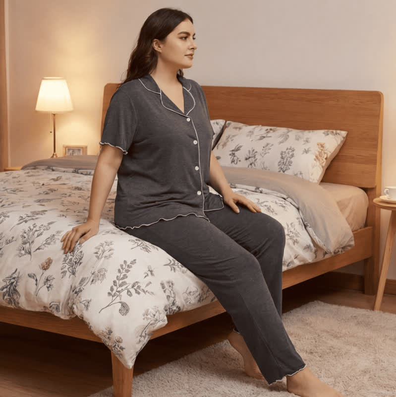 Ensemble pyjama grande taille à bordures contrastées - image 8