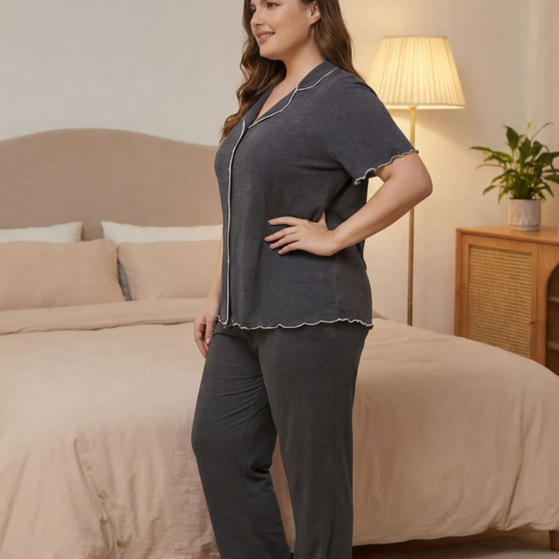 Ensemble pyjama grande taille à bordures contrastées - image 3