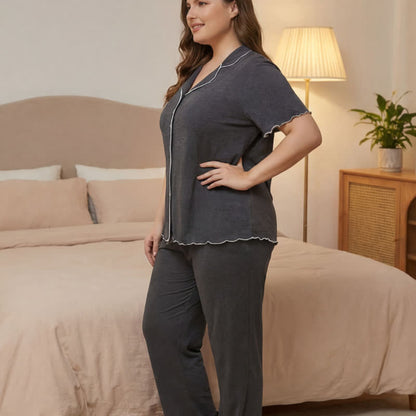 Ensemble pyjama grande taille à bordures contrastées - image 3