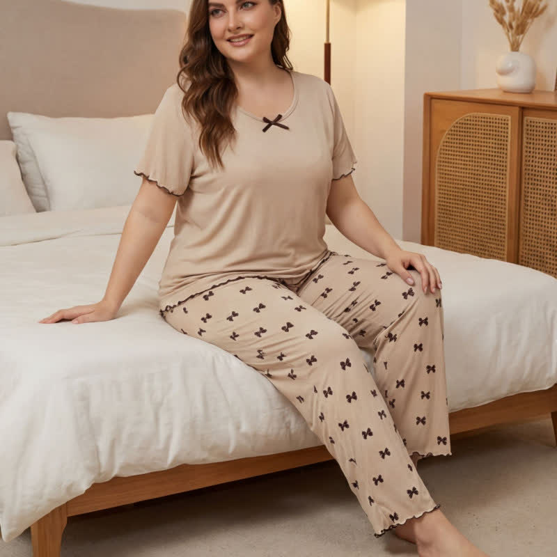 Ensemble pyjama grande taille à imprimé nœud - image 1