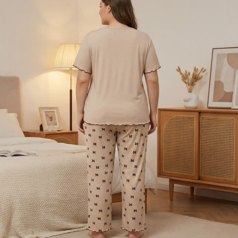 Ensemble pyjama grande taille à imprimé nœud - image 3