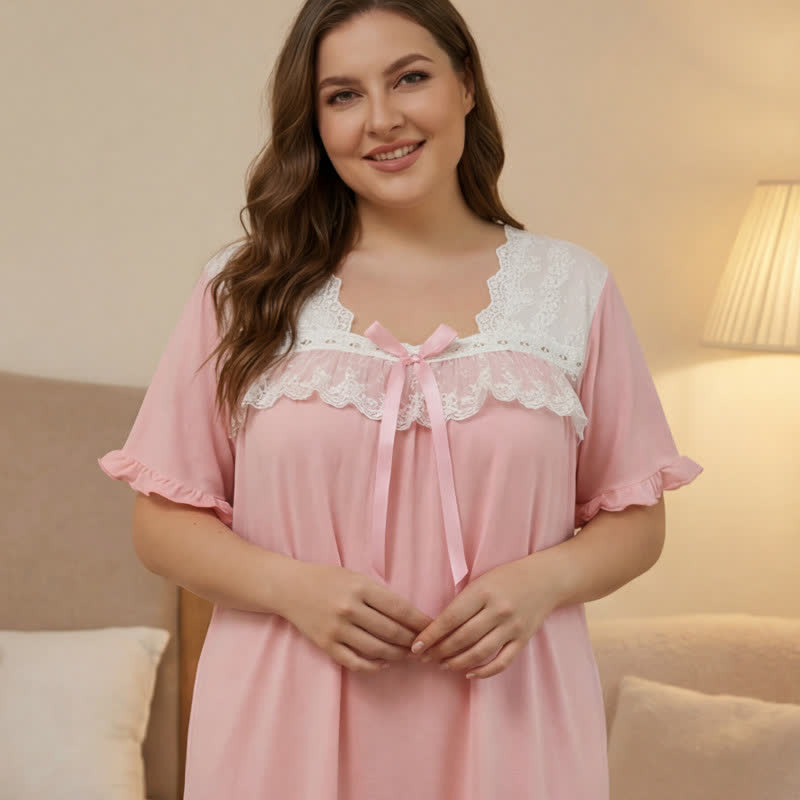 Vêtements d'intérieur à bordure en dentelle et nœud - Rose - 4XL - image 0