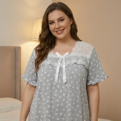 Vêtements d'intérieur à bordure en dentelle et nœud - Gris clair - 4XL - image 10