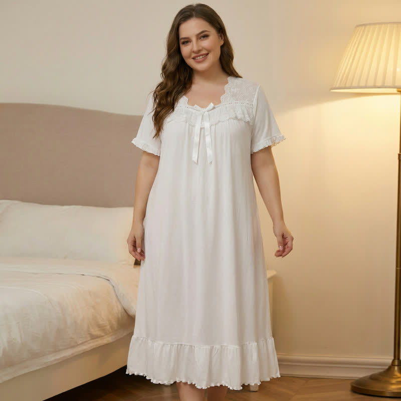 Vêtements d'intérieur à bordure en dentelle et nœud - Blanc - 4XL - image 4