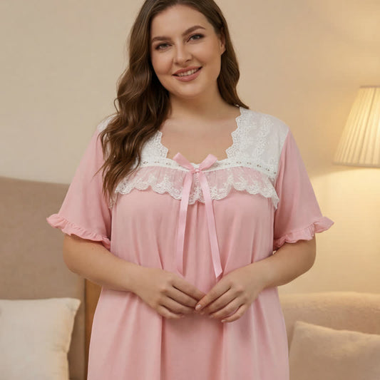 Vêtements d'intérieur à bordure en dentelle et nœud - Rose - 4XL - image 0