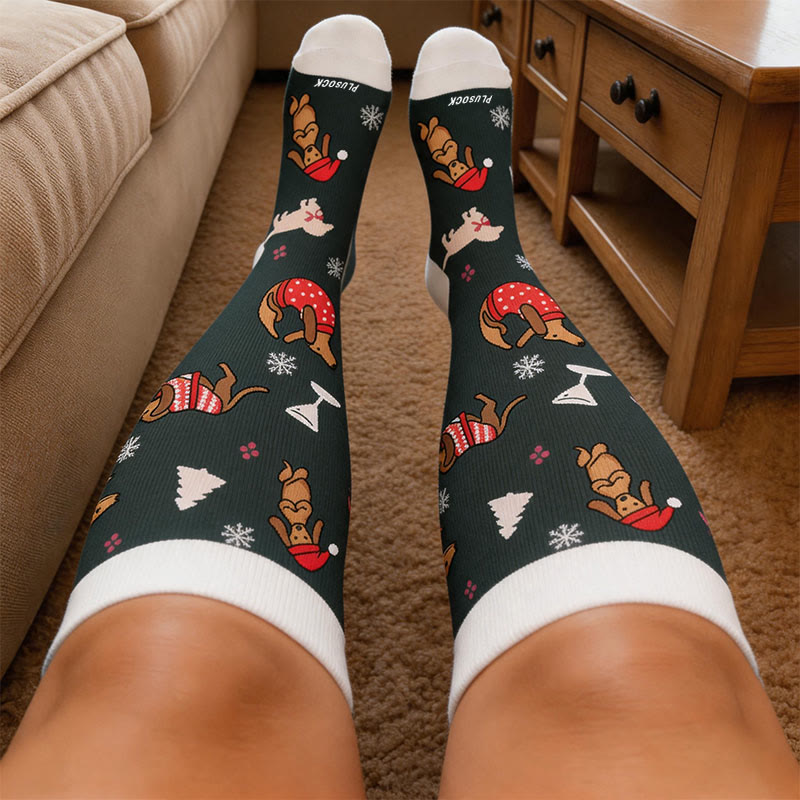Chaussettes de compression grande taille à motif teckel - image 2