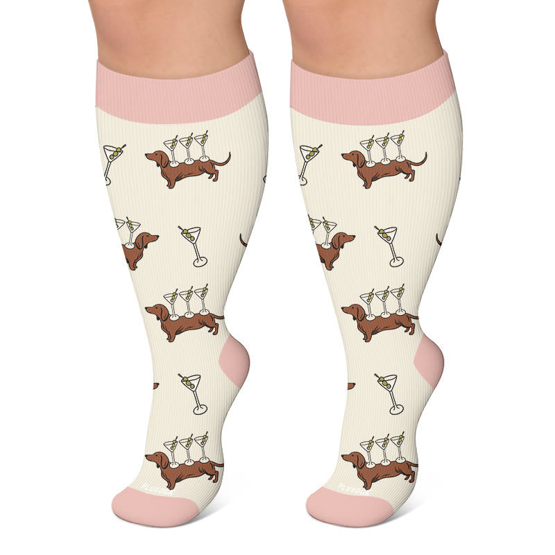 Chaussettes de compression grande taille à motif teckel - Beige - 4XL - image 5