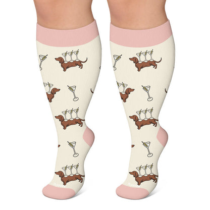 Chaussettes de compression grande taille à motif teckel - Beige - 4XL - image 5