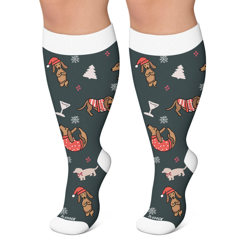 Chaussettes de compression grande taille à motif teckel - Gris foncé - 4XL - image 6