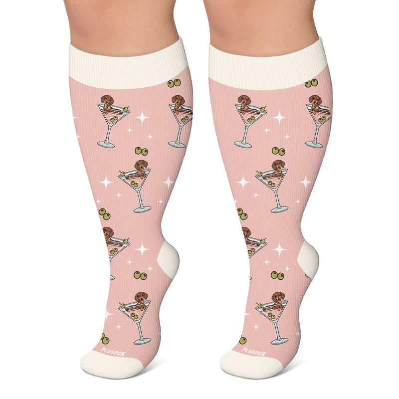 Chaussettes de compression grande taille à motif teckel - Rose - 4XL - image 4