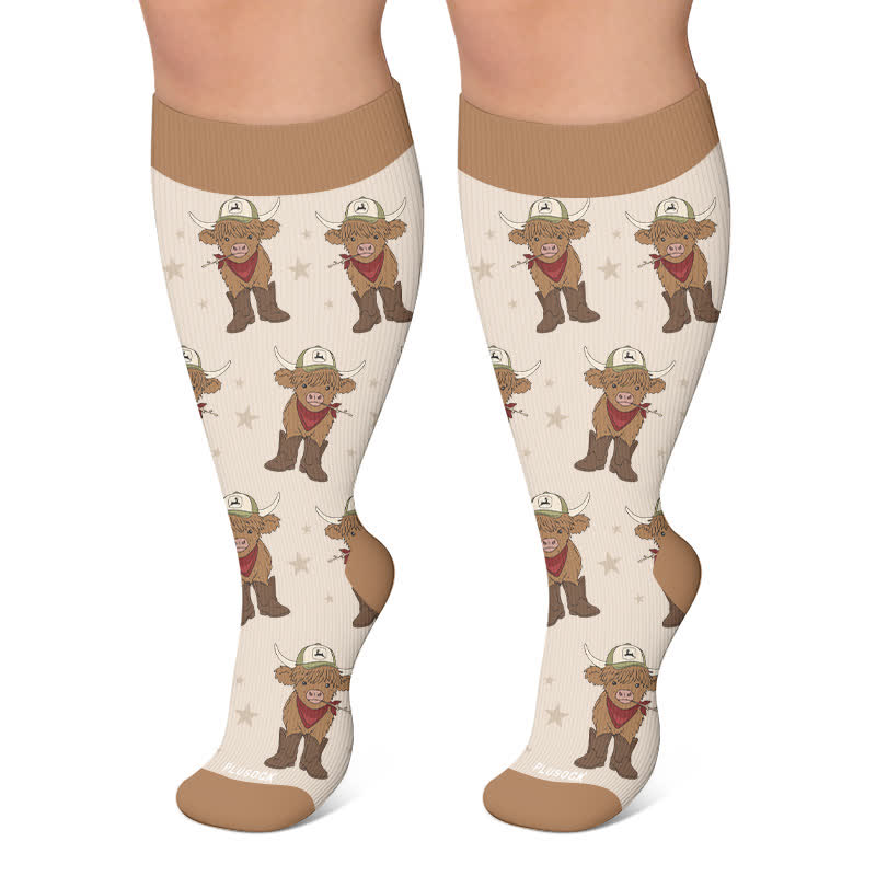 Chaussettes de compression style cowboy grande taille à motif animal - Kaki - 4XL - image 4