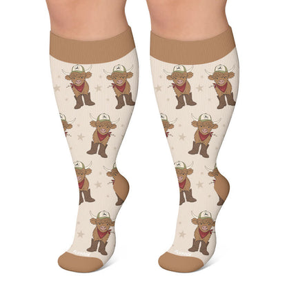 Chaussettes de compression style cowboy grande taille à motif animal - Kaki - 4XL - image 4