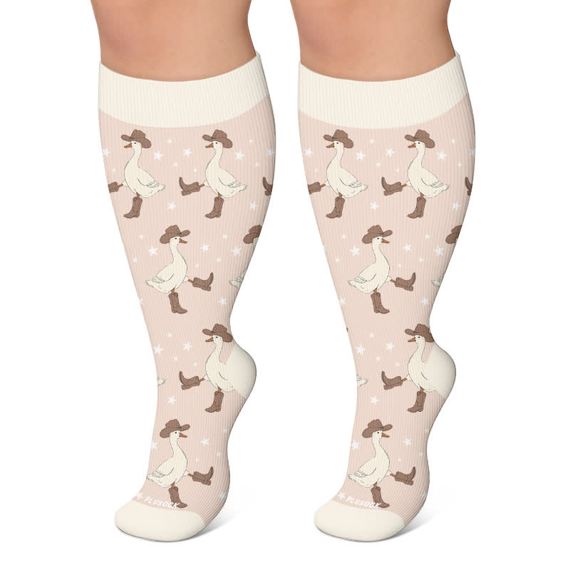 Chaussettes de compression style cowboy grande taille à motif animal - Rose - 4XL - image 6