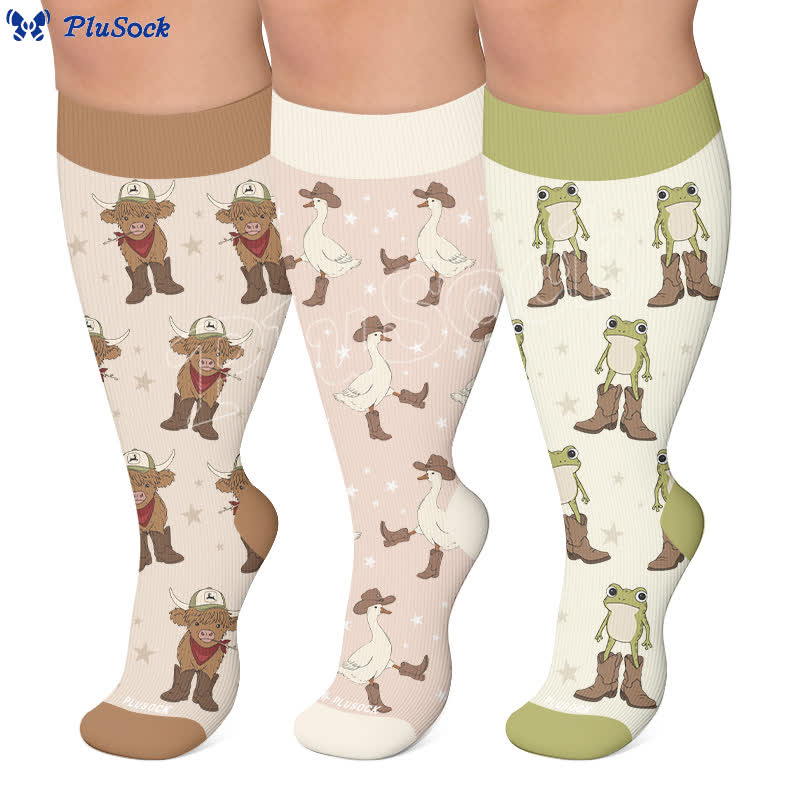 Chaussettes de compression style cowboy grande taille à motif animal - image 0