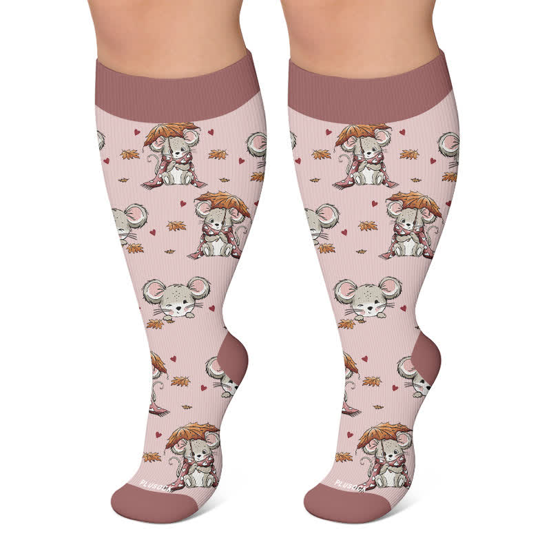 Chaussettes de compression grandes tailles automne motif animaux - Rose foncé - 4XL - image 6
