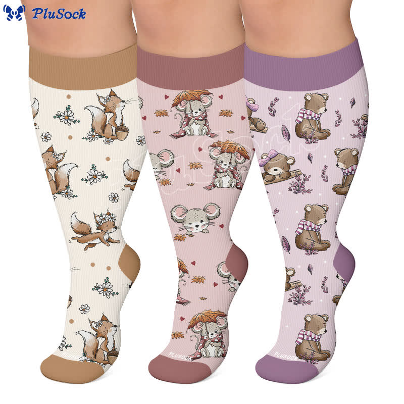 Chaussettes de compression grandes tailles automne motif animaux - image 0