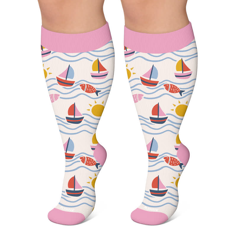 Chaussettes de compression grandes tailles à motif poisson ludique - Rose - 4XL - image 4