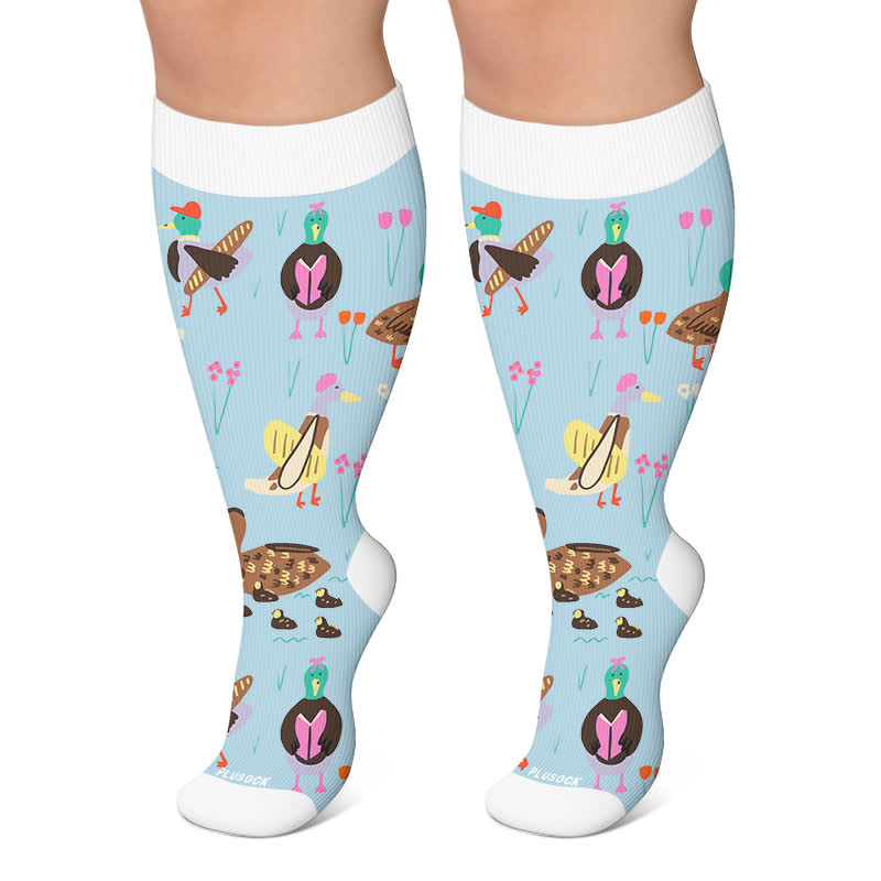 Chaussettes de compression grandes tailles à motif poisson ludique - Bleu - 4XL - image 5