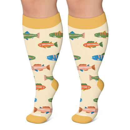 Chaussettes de compression grandes tailles à motif poisson ludique - Jaune - 4XL - image 6