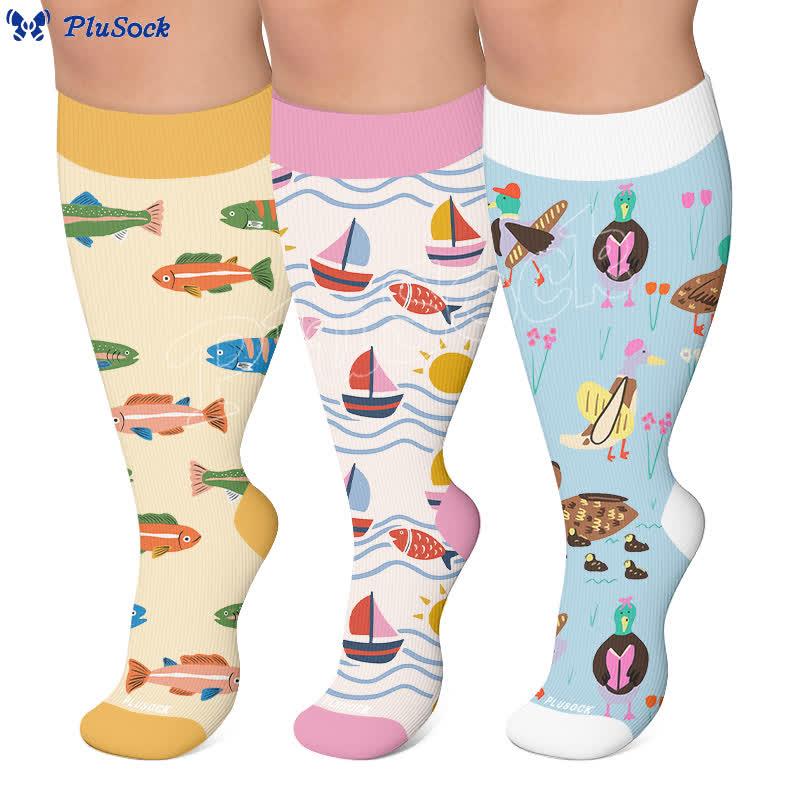 Chaussettes de compression grandes tailles à motif poisson ludique - image 0