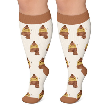 Chaussettes de compression confortables grandes tailles à motifs d'animaux de la forêt - Café - 4XL - image 4