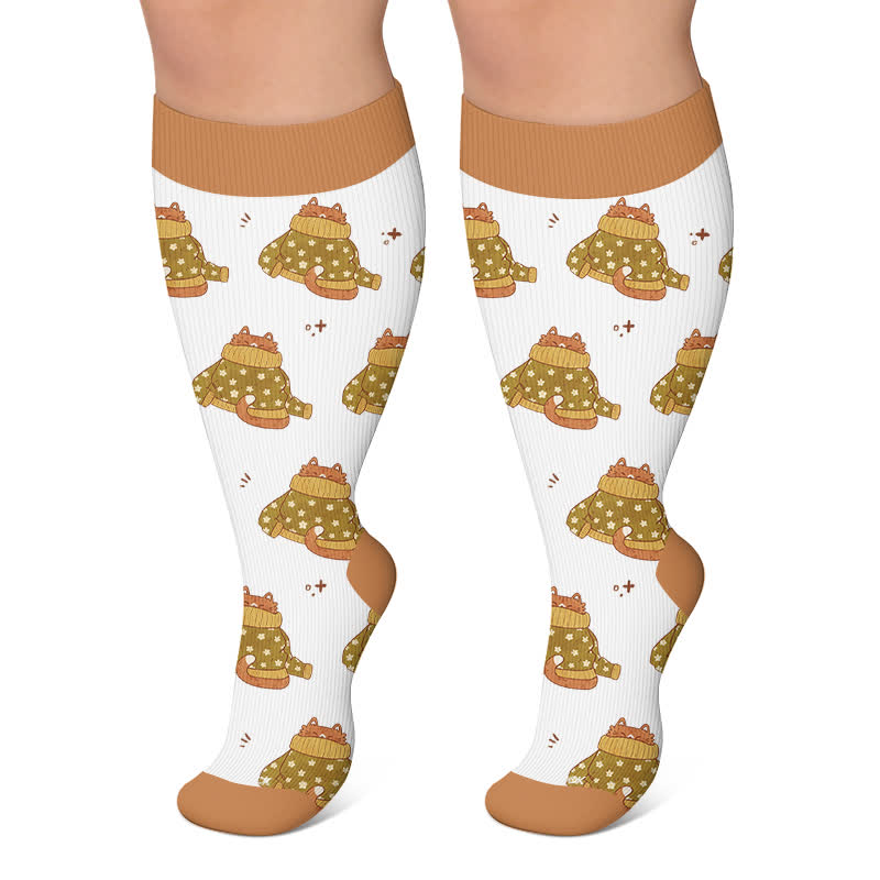 Chaussettes de compression confortables grandes tailles à motifs d'animaux de la forêt - Kaki - 4XL - image 5