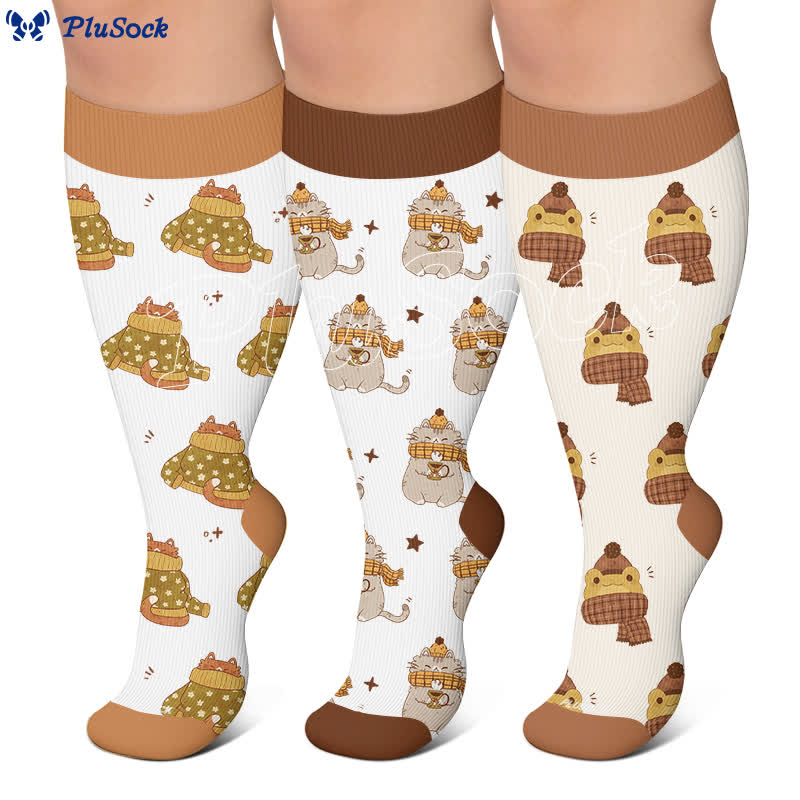 Chaussettes de compression confortables grandes tailles à motifs d'animaux de la forêt - image 0