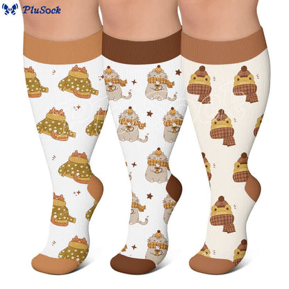 Chaussettes de compression confortables grandes tailles à motifs d'animaux de la forêt - image 0
