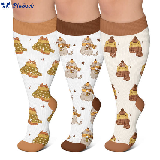 Chaussettes de compression confortables grandes tailles à motifs d'animaux de la forêt - image 0