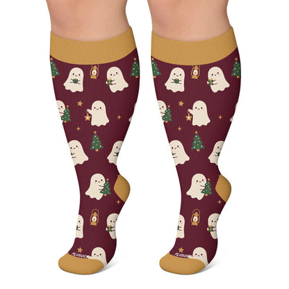 Chaussettes de compression grande taille Ghost Turtle Holiday TV - Vin - 4XL - image 4
